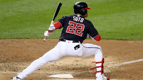 WASHINGTON, DC - OCTOBER 25: Juan Soto #22 of the Washington Nationals at bat against the Houston Astros during Game Three of the 2019 World Series at Nationals Park on October 25, 2019 in Washington, DC. (Photo by Will Newton/Getty Images) WASHINGTON, DC - OCTOBER 25: Juan Soto #22 of the Washington Nationals at bat against the Houston Astros during Game Three of the 2019 World Series at Nationals Park on October 25, 2019 in Washington, DC. (Photo by Will Newton/Getty Images)