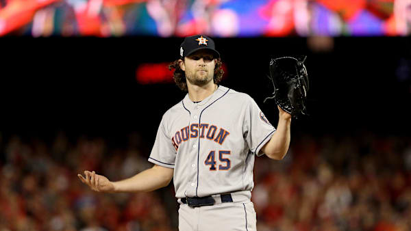 WASHINGTON, DC - OCTOBER 27: Gerrit Cole #45 of the Houston Astros reacts against the Washington Nationals during the seventh inning in Game Five of the 2019 World Series at Nationals Park on October 27, 2019 in Washington, DC. (Photo by Patrick Smith/Getty Images) WASHINGTON, DC - OCTOBER 27: Gerrit Cole #45 of the Houston Astros reacts against the Washington Nationals during the seventh inning in Game Five of the 2019 World Series at Nationals Park on October 27, 2019 in Washington, DC. (Photo by Patrick Smith/Getty Images)
