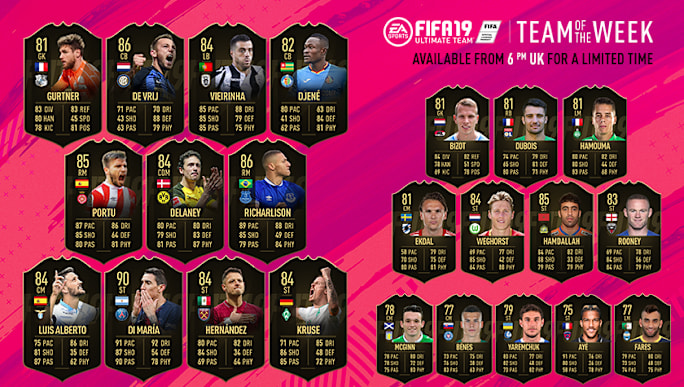 Fifa 19 Ultimate Team Angel Di Maria Richarlison Wayne Rooney All Star In Totw 27 90min