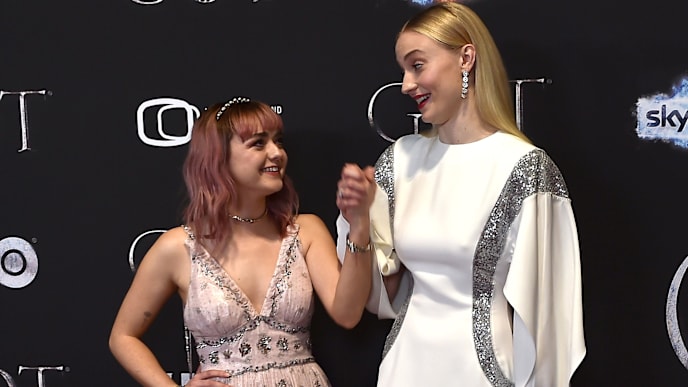 BELFAST, NORTHERN IRELAND - APRIL 12: Maisie Williams and Sophie Turner attend the "Game of Thrones" Season 8 screening at the Waterfront Hall on April 12, 2019 in Belfast, Northern Ireland. (Photo by Charles McQuillan/Getty Images) BELFAST, NORTHERN IRELAND - APRIL 12: Maisie Williams and Sophie Turner attend the "Game of Thrones" Season 8 screening at the Waterfront Hall on April 12, 2019 in Belfast, Northern Ireland. (Photo by Charles McQuillan/Getty Images)