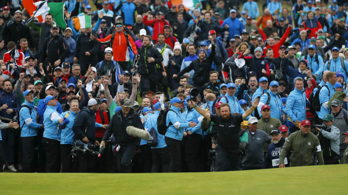 PORTRUSH, NORTHERN IRELAND - JULY 21: Open Champion Shane Lowry of Ireland celebrates on the 18th green during the final round of the 148th Open Championship held on the Dunluce Links at Royal Portrush Golf Club on July 21, 2019 in Portrush, United Kingdom. (Photo by Kevin C. Cox/Getty Images) PORTRUSH, NORTHERN IRELAND - JULY 21: Open Champion Shane Lowry of Ireland celebrates on the 18th green during the final round of the 148th Open Championship held on the Dunluce Links at Royal Portrush Golf Club on July 21, 2019 in Portrush, United Kingdom. (Photo by Kevin C. Cox/Getty Images)