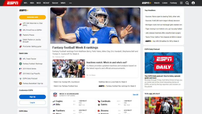Screencap of ESPN.com, 11:55 AM, October 27, 2019 Screencap of ESPN.com, 11:55 AM, October 27, 2019