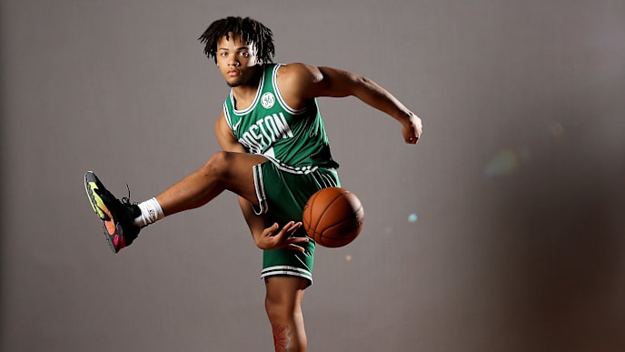 MADISON, NEW JERSEY - AUGUST 11: Carsen Edwards of the Boston Celtics poses for a portrait during the 2019 NBA Rookie Photo Shoot on August 11, 2019 at the Ferguson Recreation Center in Madison, New Jersey. (Photo by Elsa/Getty Images) MADISON, NEW JERSEY - AUGUST 11: Carsen Edwards of the Boston Celtics poses for a portrait during the 2019 NBA Rookie Photo Shoot on August 11, 2019 at the Ferguson Recreation Center in Madison, New Jersey. (Photo by Elsa/Getty Images)