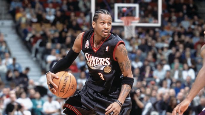25 Nov 2001: Allen Iverson #3 of the Philadelphia 76ers dribbles the ball during the game against the Toronto Raptors at the Air Canada Centre in Toronto, Canada. The Raptors defeated the 76ers 107-88. TO USER: User expressly acknowledges and agrees that, by downloading and/or using this Photograph, User is consenting to the terms and conditions of the Getty Images License Agreement. Mandatory copyright notice: Copyright 2001 NBAE Mandatory Credit: Dave Sandford /Getty Images 25 Nov 2001: Allen Iverson #3 of the Philadelphia 76ers dribbles the ball during the game against the Toronto Raptors at the Air Canada Centre in Toronto, Canada. The Raptors defeated the 76ers 107-88. TO USER: User expressly acknowledges and agrees that, by downloading and/or using this Photograph, User is consenting to the terms and conditions of the Getty Images License Agreement. Mandatory copyright notice: Copyright 2001 NBAE Mandatory Credit: Dave Sandford /Getty Images