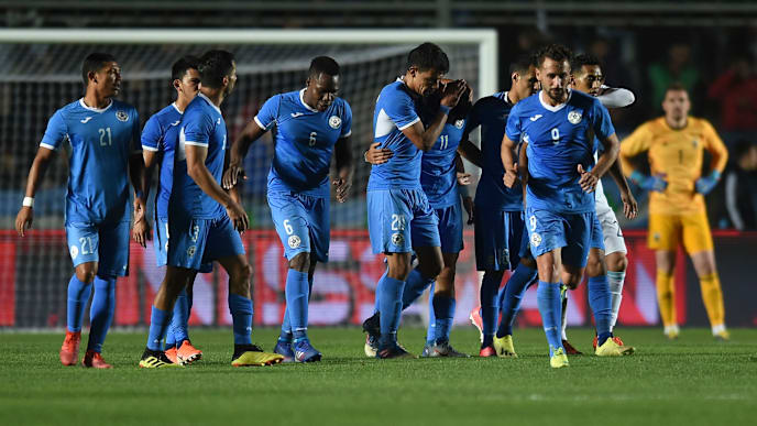 SAN JUAN, ARGENTINA - JUNE 07: Juan Barrera of Nicaragua celebrates with teammates after scoring the first goal of his team during a friendly match between Argentina and Nicaragua at Estadio San Juan del Bicentenario on June 07, 2019 in San Juan, Argentina. (Photo by Marcelo Endelli/Getty Images) SAN JUAN, ARGENTINA - JUNE 07: Juan Barrera of Nicaragua celebrates with teammates after scoring the first goal of his team during a friendly match between Argentina and Nicaragua at Estadio San Juan del Bicentenario on June 07, 2019 in San Juan, Argentina. (Photo by Marcelo Endelli/Getty Images)