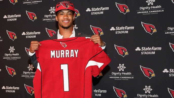 TEMPE, ARIZONA - APRIL 26: Quarterback Kyler Murray of the Arizona Cardinals poses during a press conference at the Dignity Health Arizona Cardinals Training Center on April 26, 2019 in Tempe, Arizona. Murray was the first pick overall by the Arizona Cardinals in the 2019 NFL Draft. (Photo by Christian Petersen/Getty Images) TEMPE, ARIZONA - APRIL 26: Quarterback Kyler Murray of the Arizona Cardinals poses during a press conference at the Dignity Health Arizona Cardinals Training Center on April 26, 2019 in Tempe, Arizona. Murray was the first pick overall by the Arizona Cardinals in the 2019 NFL Draft. (Photo by Christian Petersen/Getty Images)