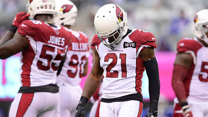 EAST RUTHERFORD, NEW JERSEY - OCTOBER 20: Patrick Peterson #21 of the Arizona Cardinals reacts against the New York Giants at MetLife Stadium on October 20, 2019 in East Rutherford, New Jersey. (Photo by Steven Ryan/Getty Images) EAST RUTHERFORD, NEW JERSEY - OCTOBER 20: Patrick Peterson #21 of the Arizona Cardinals reacts against the New York Giants at MetLife Stadium on October 20, 2019 in East Rutherford, New Jersey. (Photo by Steven Ryan/Getty Images)