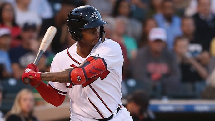 SURPRISE, AZ - NOVEMBER 03: AFL West All-Star, Cristian Pache #27 of the Atlanta Braves bats during the Arizona Fall League All Star Game at Surprise Stadium on November 3, 2018 in Surprise, Arizona. (Photo by Christian Petersen/Getty Images) SURPRISE, AZ - NOVEMBER 03: AFL West All-Star, Cristian Pache #27 of the Atlanta Braves bats during the Arizona Fall League All Star Game at Surprise Stadium on November 3, 2018 in Surprise, Arizona. (Photo by Christian Petersen/Getty Images)