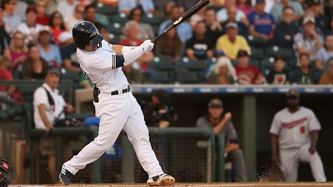 SURPRISE, AZ - NOVEMBER 03: AFL West All-Star, Keston Hiura #23 of the Milwaukee Brewers bats during the Arizona Fall League All Star Game at Surprise Stadium on November 3, 2018 in Surprise, Arizona. (Photo by Christian Petersen/Getty Images) SURPRISE, AZ - NOVEMBER 03: AFL West All-Star, Keston Hiura #23 of the Milwaukee Brewers bats during the Arizona Fall League All Star Game at Surprise Stadium on November 3, 2018 in Surprise, Arizona. (Photo by Christian Petersen/Getty Images)