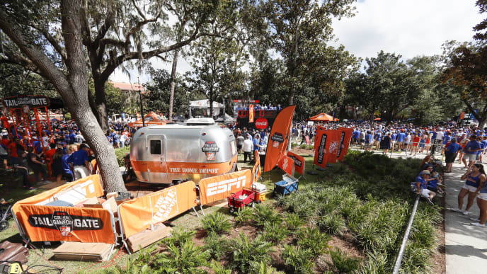 GAINESVILLE, FLORIDA - OCTOBER 05: Fans gather for ESPN's College Gameday at the University of Florida on October 05, 2019 in Gainesville, Florida. (Photo by James Gilbert/Getty Images) GAINESVILLE, FLORIDA - OCTOBER 05: Fans gather for ESPN's College Gameday at the University of Florida on October 05, 2019 in Gainesville, Florida. (Photo by James Gilbert/Getty Images)