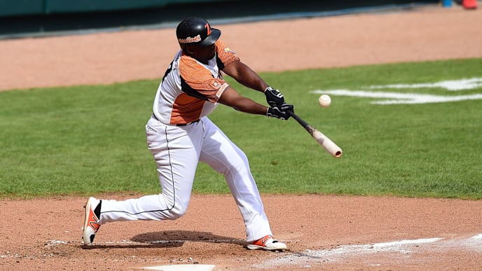 Jose Pirela of Aguilas del Zulia of Venezuela bats during a Caribbean Baseball Series match against Criollos de Caguas from Puerto Rico at the Tomateros stadium in Culiacan, Sinaloa State, Mexico, on February 6, 2017. / AFP / RONALDO SCHEMIDT (Photo credit should read RONALDO SCHEMIDT/AFP via Getty Images) Jose Pirela of Aguilas del Zulia of Venezuela bats during a Caribbean Baseball Series match against Criollos de Caguas from Puerto Rico at the Tomateros stadium in Culiacan, Sinaloa State, Mexico, on February 6, 2017. / AFP / RONALDO SCHEMIDT (Photo credit should read RONALDO SCHEMIDT/AFP via Getty Images)
