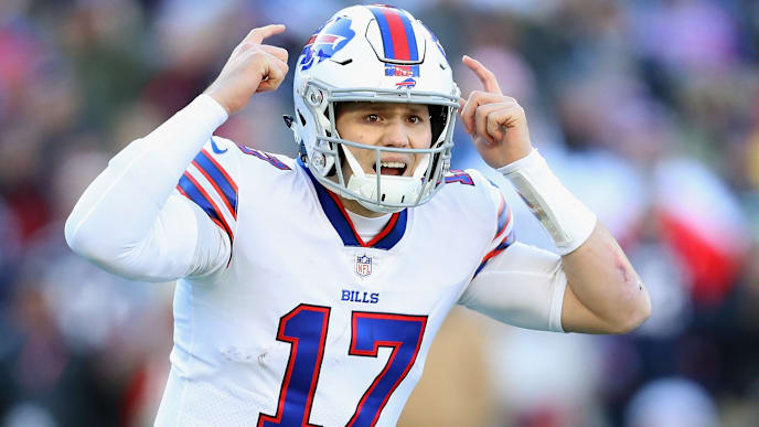 FOXBOROUGH, MA - DECEMBER 23: Josh Allen #17 of the Buffalo Bills gestures prior to the snap during the first half against the New England Patriots at Gillette Stadium on December 23, 2018 in Foxborough, Massachusetts. (Photo by Maddie Meyer/Getty Images) FOXBOROUGH, MA - DECEMBER 23: Josh Allen #17 of the Buffalo Bills gestures prior to the snap during the first half against the New England Patriots at Gillette Stadium on December 23, 2018 in Foxborough, Massachusetts. (Photo by Maddie Meyer/Getty Images)
