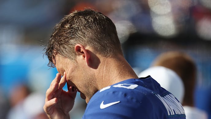 EAST RUTHERFORD, NEW JERSEY - SEPTEMBER 15: Eli Manning #10 of the New York Giants looks on in the fourth Quater against the Buffalo Bills during their game at MetLife Stadium on September 15, 2019 in East Rutherford, New Jersey. (Photo by Al Bello/Getty Images) EAST RUTHERFORD, NEW JERSEY - SEPTEMBER 15: Eli Manning #10 of the New York Giants looks on in the fourth Quater against the Buffalo Bills during their game at MetLife Stadium on September 15, 2019 in East Rutherford, New Jersey. (Photo by Al Bello/Getty Images)