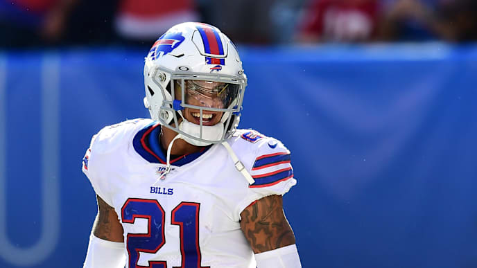 EAST RUTHERFORD, NEW JERSEY - SEPTEMBER 15: Jordan Poyer #21 of the Buffalo Bills smiles after the Buffalo Bills win over the New York Giants at MetLife Stadium on September 15, 2019 in East Rutherford, New Jersey. (Photo by Emilee Chinn/Getty Images) EAST RUTHERFORD, NEW JERSEY - SEPTEMBER 15: Jordan Poyer #21 of the Buffalo Bills smiles after the Buffalo Bills win over the New York Giants at MetLife Stadium on September 15, 2019 in East Rutherford, New Jersey. (Photo by Emilee Chinn/Getty Images)