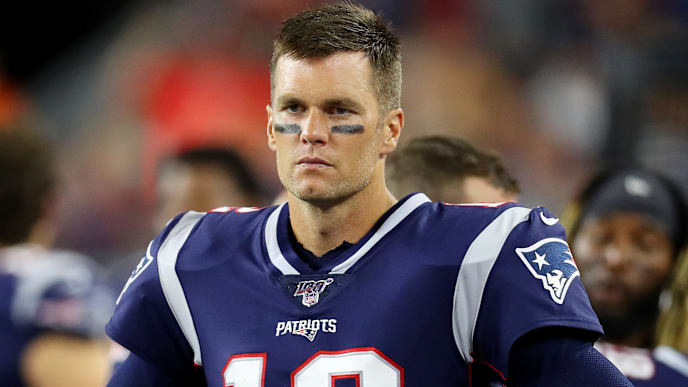 FOXBOROUGH, MASSACHUSETTS - AUGUST 22: Tom Brady #12 of the New England Patriots looks on during the preseason game between the Carolina Panthers and the New England Patriots at Gillette Stadium on August 22, 2019 in Foxborough, Massachusetts. (Photo by Maddie Meyer/Getty Images) FOXBOROUGH, MASSACHUSETTS - AUGUST 22: Tom Brady #12 of the New England Patriots looks on during the preseason game between the Carolina Panthers and the New England Patriots at Gillette Stadium on August 22, 2019 in Foxborough, Massachusetts. (Photo by Maddie Meyer/Getty Images)
