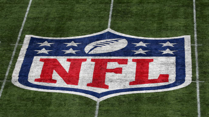 LONDON, ENGLAND - OCTOBER 13: A detailed view of the NFL logo on the field during the NFL game between Carolina Panthers and Tampa Bay Buccaneers at Tottenham Hotspur Stadium on October 13, 2019 in London, England. (Photo by Naomi Baker/Getty Images) LONDON, ENGLAND - OCTOBER 13: A detailed view of the NFL logo on the field during the NFL game between Carolina Panthers and Tampa Bay Buccaneers at Tottenham Hotspur Stadium on October 13, 2019 in London, England. (Photo by Naomi Baker/Getty Images)