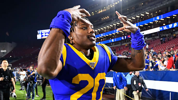 LOS ANGELES, CA - NOVEMBER 17: Jalen Ramsey #20 of the Los Angeles Rams celebrates after defeating the Chicago Bears 17-7, at Los Angeles Memorial Coliseum on November 17, 2019 in Los Angeles, California. (Photo by Kevork Djansezian/Getty Images) LOS ANGELES, CA - NOVEMBER 17: Jalen Ramsey #20 of the Los Angeles Rams celebrates after defeating the Chicago Bears 17-7, at Los Angeles Memorial Coliseum on November 17, 2019 in Los Angeles, California. (Photo by Kevork Djansezian/Getty Images)