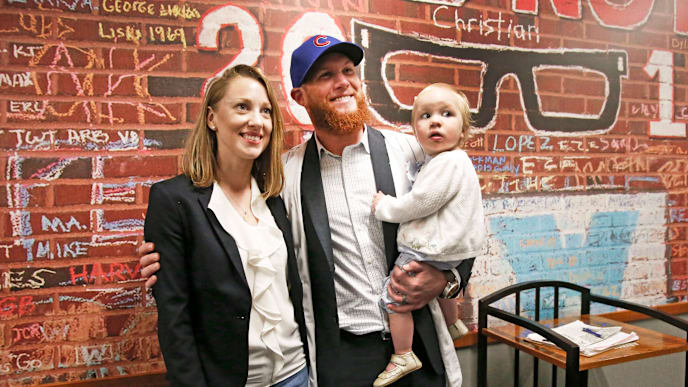 CHICAGO, ILLINOIS - JUNE 07: Craig Kimbrel of the Chicago Cubs with his wife Ashley and their daughter Lydia Joy, 19mts following an introductory press conference at Wrigley Field on June 07, 2019 in Chicago, Illinois. (Photo by Nuccio DiNuzzo/Getty Images) CHICAGO, ILLINOIS - JUNE 07: Craig Kimbrel of the Chicago Cubs with his wife Ashley and their daughter Lydia Joy, 19mts following an introductory press conference at Wrigley Field on June 07, 2019 in Chicago, Illinois. (Photo by Nuccio DiNuzzo/Getty Images)