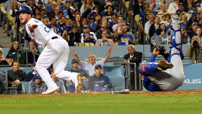 LOS ANGELES, CA - JUNE 14: Alex Verdugo #27 of the Los Angeles Dodgers is safe at home as he beats the throw to Willson Contreras #40 of the Chicago Cubs in the fifth inning of the game Dodger Stadium on June 14, 2019 in Los Angeles, California. (Photo by Jayne Kamin-Oncea/Getty Images) LOS ANGELES, CA - JUNE 14: Alex Verdugo #27 of the Los Angeles Dodgers is safe at home as he beats the throw to Willson Contreras #40 of the Chicago Cubs in the fifth inning of the game Dodger Stadium on June 14, 2019 in Los Angeles, California. (Photo by Jayne Kamin-Oncea/Getty Images)