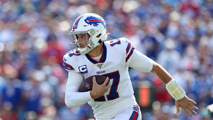 ORCHARD PARK, NEW YORK - SEPTEMBER 22: Josh Allen #17 of the Buffalo Bills runs the ball during a game against the Cincinnati Bengals at New Era Field on September 22, 2019 in Orchard Park, New York. (Photo by Bryan M. Bennett/Getty Images) ORCHARD PARK, NEW YORK - SEPTEMBER 22: Josh Allen #17 of the Buffalo Bills runs the ball during a game against the Cincinnati Bengals at New Era Field on September 22, 2019 in Orchard Park, New York. (Photo by Bryan M. Bennett/Getty Images)