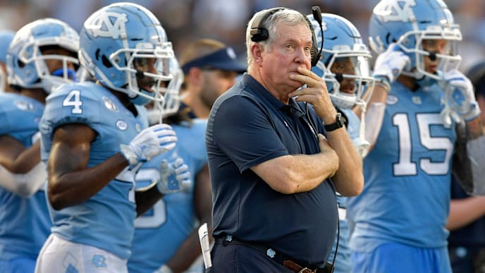 CHAPEL HILL, NORTH CAROLINA - SEPTEMBER 28: Head coach Mack Brown of the North Carolina Tar Heels watches him team play against the Clemson Tigers during the second half of their game at Kenan Stadium on September 28, 2019 in Chapel Hill, North Carolina. Clemson won 21-20. (Photo by Grant Halverson/Getty Images) CHAPEL HILL, NORTH CAROLINA - SEPTEMBER 28: Head coach Mack Brown of the North Carolina Tar Heels watches him team play against the Clemson Tigers during the second half of their game at Kenan Stadium on September 28, 2019 in Chapel Hill, North Carolina. Clemson won 21-20. (Photo by Grant Halverson/Getty Images)