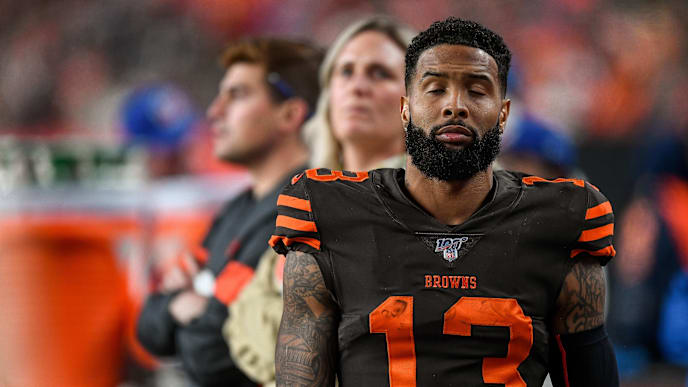 DENVER, CO - NOVEMBER 3: Odell Beckham #13 of the Cleveland Browns closes his eyes in the bench area late in a game against the Denver Broncos at Empower Field at Mile High on November 3, 2019 in Denver, Colorado. (Photo by Dustin Bradford/Getty Images) DENVER, CO - NOVEMBER 3: Odell Beckham #13 of the Cleveland Browns closes his eyes in the bench area late in a game against the Denver Broncos at Empower Field at Mile High on November 3, 2019 in Denver, Colorado. (Photo by Dustin Bradford/Getty Images)