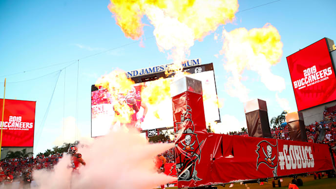 TAMPA, FL - AUGUST 23: Emanuel Hall #16 of the Tampa Bay Buccaneers takes the field for the start of the preseason game against the Cleveland Browns at Raymond James Stadium on August 23, 2019 in Tampa, Florida. (Photo by Will Vragovic/Getty Images) TAMPA, FL - AUGUST 23: Emanuel Hall #16 of the Tampa Bay Buccaneers takes the field for the start of the preseason game against the Cleveland Browns at Raymond James Stadium on August 23, 2019 in Tampa, Florida. (Photo by Will Vragovic/Getty Images)