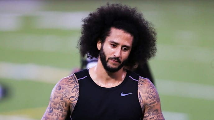 RIVERDALE, GA - NOVEMBER 16: Colin Kaepernick looks on during the Colin Kaepernick NFL workout held at Charles R. Drew High School on November 16, 2019 in Riverdale, Georgia. (Photo by Carmen Mandato/Getty Images) RIVERDALE, GA - NOVEMBER 16: Colin Kaepernick looks on during the Colin Kaepernick NFL workout held at Charles R. Drew High School on November 16, 2019 in Riverdale, Georgia. (Photo by Carmen Mandato/Getty Images)