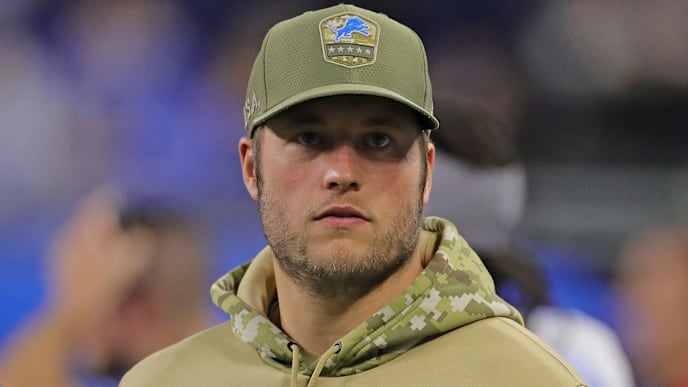 DETROIT, MI - NOVEMBER 17: Matthew Stafford #9 of the Detroit Lions watches the game from the sidelines during the third quarter against the Dallas Cowboys at Ford Field on November 17, 2019 in Detroit, Michigan. Dallas defeated Detroit 35-27. (Photo by Leon Halip/Getty Images) DETROIT, MI - NOVEMBER 17: Matthew Stafford #9 of the Detroit Lions watches the game from the sidelines during the third quarter against the Dallas Cowboys at Ford Field on November 17, 2019 in Detroit, Michigan. Dallas defeated Detroit 35-27. (Photo by Leon Halip/Getty Images)