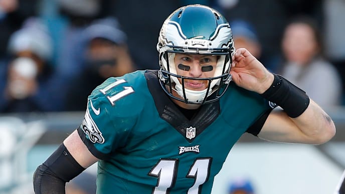 PHILADELPHIA, PA - JANUARY 01: Quarterback Carson Wentz #11 of the Philadelphia Eagles celebrates his touchdown pass against the Dallas Cowboys during the third quarter of a game at Lincoln Financial Field on January 1, 2017 in Philadelphia, Pennsylvania. The Eagles defatted the Cowboys 27-13. (Photo by Rich Schultz/Getty Images) PHILADELPHIA, PA - JANUARY 01: Quarterback Carson Wentz #11 of the Philadelphia Eagles celebrates his touchdown pass against the Dallas Cowboys during the third quarter of a game at Lincoln Financial Field on January 1, 2017 in Philadelphia, Pennsylvania. The Eagles defatted the Cowboys 27-13. (Photo by Rich Schultz/Getty Images)