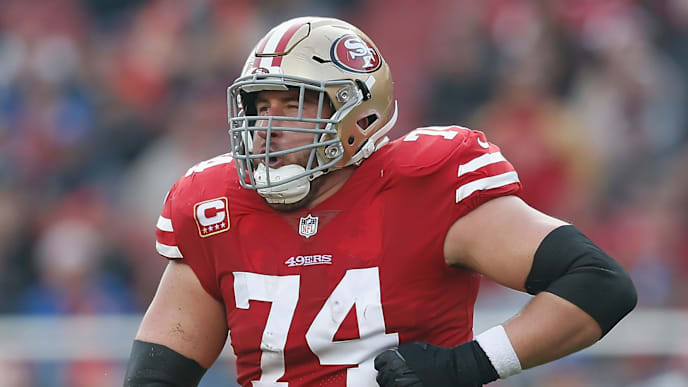 SANTA CLARA, CA - DECEMBER 09: Joe Staley #74 of the San Francisco 49ers celebrates after making a reception during the game against the Denver Broncos during at Levi's Stadium on December 9, 2018 in Santa Clara, California. (Photo by Lachlan Cunningham/Getty Images) SANTA CLARA, CA - DECEMBER 09: Joe Staley #74 of the San Francisco 49ers celebrates after making a reception during the game against the Denver Broncos during at Levi's Stadium on December 9, 2018 in Santa Clara, California. (Photo by Lachlan Cunningham/Getty Images)