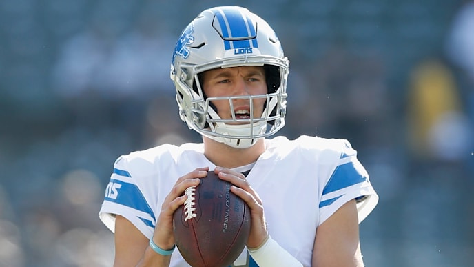 OAKLAND, CALIFORNIA - NOVEMBER 03: Matthew Stafford #9 of the Detroit Lions warms up before the game against the Oakland Raiders at RingCentral Coliseum on November 03, 2019 in Oakland, California. (Photo by Lachlan Cunningham/Getty Images) OAKLAND, CALIFORNIA - NOVEMBER 03: Matthew Stafford #9 of the Detroit Lions warms up before the game against the Oakland Raiders at RingCentral Coliseum on November 03, 2019 in Oakland, California. (Photo by Lachlan Cunningham/Getty Images)