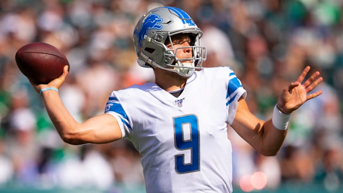 PHILADELPHIA, PA - SEPTEMBER 22: Matthew Stafford #9 of the Detroit Lions throws a pass in the third quarter against the Philadelphia Eagles at Lincoln Financial Field on September 22, 2019 in Philadelphia, Pennsylvania. The Lions defeated the Eagles 27-24. (Photo by Mitchell Leff/Getty Images) PHILADELPHIA, PA - SEPTEMBER 22: Matthew Stafford #9 of the Detroit Lions throws a pass in the third quarter against the Philadelphia Eagles at Lincoln Financial Field on September 22, 2019 in Philadelphia, Pennsylvania. The Lions defeated the Eagles 27-24. (Photo by Mitchell Leff/Getty Images)