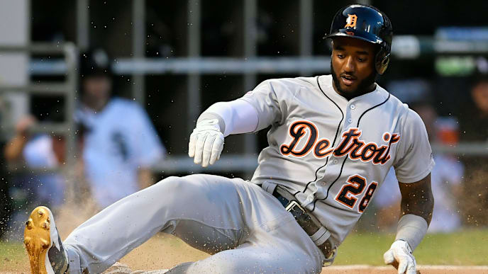 CHICAGO, ILLINOIS - JULY 03: Niko Goodrum #28 of the Detroit Tigers slides home to score in the third inning against the Chicago White Sox during game two of a double header at Guaranteed Rate Field on July 03, 2019 in Chicago, Illinois. (Photo by Quinn Harris/Getty Images) CHICAGO, ILLINOIS - JULY 03: Niko Goodrum #28 of the Detroit Tigers slides home to score in the third inning against the Chicago White Sox during game two of a double header at Guaranteed Rate Field on July 03, 2019 in Chicago, Illinois. (Photo by Quinn Harris/Getty Images)