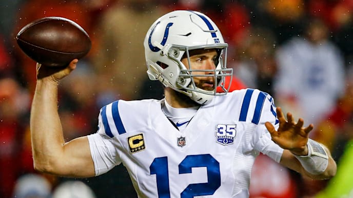 KANSAS CITY, MO - JANUARY 12: Andrew Luck #12 of the Indianapolis Colts throws a pass against the Kansas City Chiefs during the third quarter of the AFC Divisional Round playoff game at Arrowhead Stadium on January 12, 2019 in Kansas City, Missouri. (Photo by David Eulitt/Getty Images) KANSAS CITY, MO - JANUARY 12: Andrew Luck #12 of the Indianapolis Colts throws a pass against the Kansas City Chiefs during the third quarter of the AFC Divisional Round playoff game at Arrowhead Stadium on January 12, 2019 in Kansas City, Missouri. (Photo by David Eulitt/Getty Images)