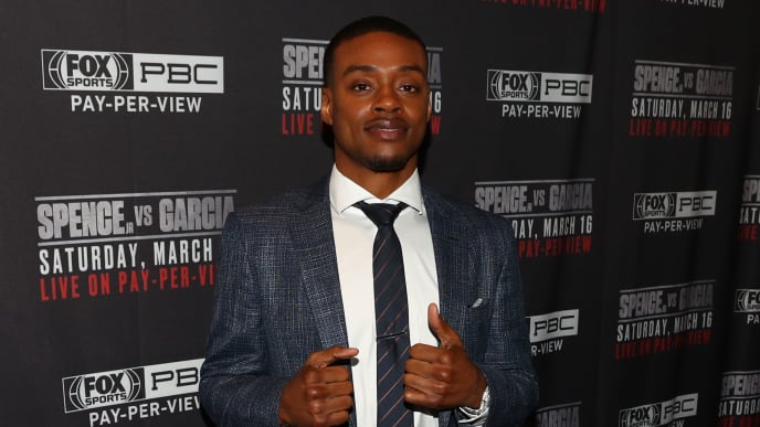 LOS ANGELES, CALIFORNIA - FEBRUARY 16: Errol Spence arrives at the Errol Spence v Mikey Garcia Press Conference at Microsoft Theater on February 16, 2019 in Los Angeles, California. (Photo by Joe Scarnici/Getty Images) LOS ANGELES, CALIFORNIA - FEBRUARY 16: Errol Spence arrives at the Errol Spence v Mikey Garcia Press Conference at Microsoft Theater on February 16, 2019 in Los Angeles, California. (Photo by Joe Scarnici/Getty Images)