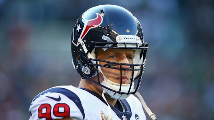 PHILADELPHIA, PA - DECEMBER 23:Defensive end J.J. Watt #99 of the Houston Texans looks on in the first quarter against the Philadelphia Eagles at Lincoln Financial Field on December 23, 2018 in Philadelphia, Pennsylvania. (Photo by Mitchell Leff/Getty Images) PHILADELPHIA, PA - DECEMBER 23:Defensive end J.J. Watt #99 of the Houston Texans looks on in the first quarter against the Philadelphia Eagles at Lincoln Financial Field on December 23, 2018 in Philadelphia, Pennsylvania. (Photo by Mitchell Leff/Getty Images)