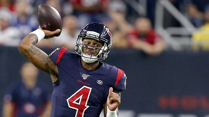 HOUSTON, TEXAS - NOVEMBER 21: Quarterback Deshaun Watson #4 of the Houston Texans delivers a pass over the defense of the Indianapolis Colts during the game at NRG Stadium on November 21, 2019 in Houston, Texas. (Photo by Bob Levey/Getty Images) HOUSTON, TEXAS - NOVEMBER 21: Quarterback Deshaun Watson #4 of the Houston Texans delivers a pass over the defense of the Indianapolis Colts during the game at NRG Stadium on November 21, 2019 in Houston, Texas. (Photo by Bob Levey/Getty Images)