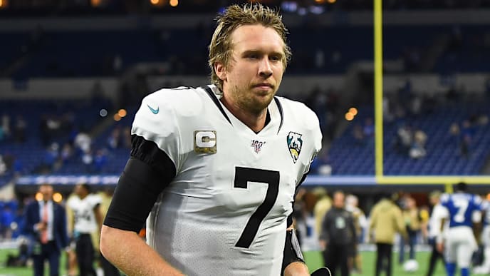 INDIANAPOLIS, INDIANA - NOVEMBER 17: Nick Foles #7 of the Jacksonville Jaguars leaves the field following a game against the Indianapolis Colts at Lucas Oil Stadium on November 17, 2019 in Indianapolis, Indiana. (Photo by Stacy Revere/Getty Images) INDIANAPOLIS, INDIANA - NOVEMBER 17: Nick Foles #7 of the Jacksonville Jaguars leaves the field following a game against the Indianapolis Colts at Lucas Oil Stadium on November 17, 2019 in Indianapolis, Indiana. (Photo by Stacy Revere/Getty Images)