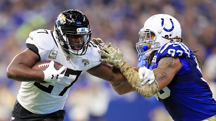 INDIANAPOLIS, IN - NOVEMBER 11: Leonard Fournette #27 of the Jacksonville Jaguars runs the ball against Indianapolis Colts in the third quarter at Lucas Oil Stadium on November 11, 2018 in Indianapolis, Indiana. (Photo by Andy Lyons/Getty Images) INDIANAPOLIS, IN - NOVEMBER 11: Leonard Fournette #27 of the Jacksonville Jaguars runs the ball against Indianapolis Colts in the third quarter at Lucas Oil Stadium on November 11, 2018 in Indianapolis, Indiana. (Photo by Andy Lyons/Getty Images)