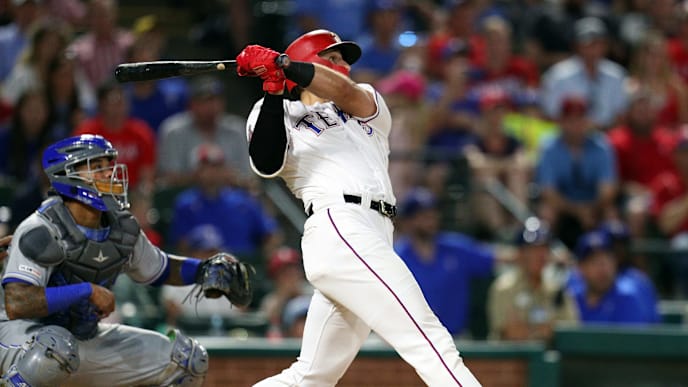 ARLINGTON, TEXAS - MAY 31: Joey Gallo #13 of the Texas Rangers watches his grand slam home run against the Kansas City Royals in the sixth inning at Globe Life Park in Arlington on May 31, 2019 in Arlington, Texas. (Photo by Richard Rodriguez/Getty Images) ARLINGTON, TEXAS - MAY 31: Joey Gallo #13 of the Texas Rangers watches his grand slam home run against the Kansas City Royals in the sixth inning at Globe Life Park in Arlington on May 31, 2019 in Arlington, Texas. (Photo by Richard Rodriguez/Getty Images)