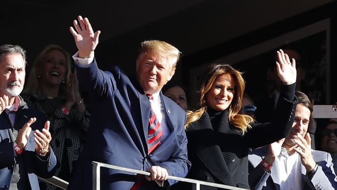 TUSCALOOSA, ALABAMA - NOVEMBER 09: President Donald Trump and first lady Melania Trump attend the game between the LSU Tigers and the Alabama Crimson Tide at Bryant-Denny Stadium on November 09, 2019 in Tuscaloosa, Alabama. (Photo by Kevin C. Cox/Getty Images) TUSCALOOSA, ALABAMA - NOVEMBER 09: President Donald Trump and first lady Melania Trump attend the game between the LSU Tigers and the Alabama Crimson Tide at Bryant-Denny Stadium on November 09, 2019 in Tuscaloosa, Alabama. (Photo by Kevin C. Cox/Getty Images)