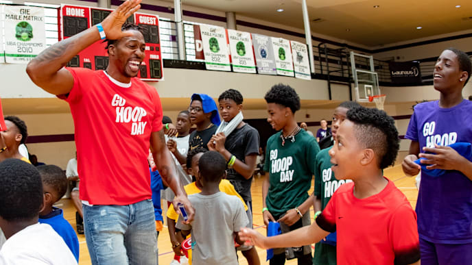 ATLANTA, GA - JUNE 23: Dwight Howard interacts with participants during Laureus Go Hoop Day on June 23, 2019 in Atlanta, Georgia. (Photo by Carmen Mandato/Getty Images for Laureus) ATLANTA, GA - JUNE 23: Dwight Howard interacts with participants during Laureus Go Hoop Day on June 23, 2019 in Atlanta, Georgia. (Photo by Carmen Mandato/Getty Images for Laureus)