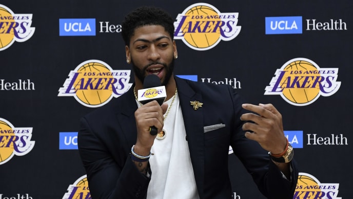 EL SEGUNDO, CA - JULY 13: Anthony Davis explains how he found out about the Los Angeles Lakers trade on Instagram during a news conference where he was introduced as the newest player of the Los Angeles Lakers at UCLA Health Training Center on July 13, 2019 in El Segundo, California. NOTE TO USER: User expressly acknowledges and agrees that, by downloading and/or using this Photograph, user is consenting to the terms and conditions of the Getty Images License Agreement. (Photo by Kevork Djansezian/Getty Images) EL SEGUNDO, CA - JULY 13: Anthony Davis explains how he found out about the Los Angeles Lakers trade on Instagram during a news conference where he was introduced as the newest player of the Los Angeles Lakers at UCLA Health Training Center on July 13, 2019 in El Segundo, California. NOTE TO USER: User expressly acknowledges and agrees that, by downloading and/or using this Photograph, user is consenting to the terms and conditions of the Getty Images License Agreement. (Photo by Kevork Djansezian/Getty Images)