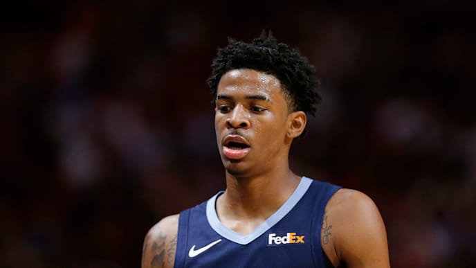 MIAMI, FLORIDA - OCTOBER 23: Ja Morant #12 of the Memphis Grizzlies reacts against the Miami Heat during the first half at American Airlines Arena on October 23, 2019 in Miami, Florida. NOTE TO USER: User expressly acknowledges and agrees that, by downloading and/or using this photograph, user is consenting to the terms and conditions of the Getty Images License Agreement. (Photo by Michael Reaves/Getty Images) MIAMI, FLORIDA - OCTOBER 23: Ja Morant #12 of the Memphis Grizzlies reacts against the Miami Heat during the first half at American Airlines Arena on October 23, 2019 in Miami, Florida. NOTE TO USER: User expressly acknowledges and agrees that, by downloading and/or using this photograph, user is consenting to the terms and conditions of the Getty Images License Agreement. (Photo by Michael Reaves/Getty Images)