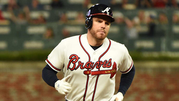 ATLANTA, GEORGIA - AUGUST 20: Freddie Freeman #5 of the Atlanta Braves hits a home run in the 5ht inning against the Miami Marlins at SunTrust Park on August 20, 2019 in Atlanta, Georgia. (Photo by Logan Riely/Getty Images) ATLANTA, GEORGIA - AUGUST 20: Freddie Freeman #5 of the Atlanta Braves hits a home run in the 5ht inning against the Miami Marlins at SunTrust Park on August 20, 2019 in Atlanta, Georgia. (Photo by Logan Riely/Getty Images)