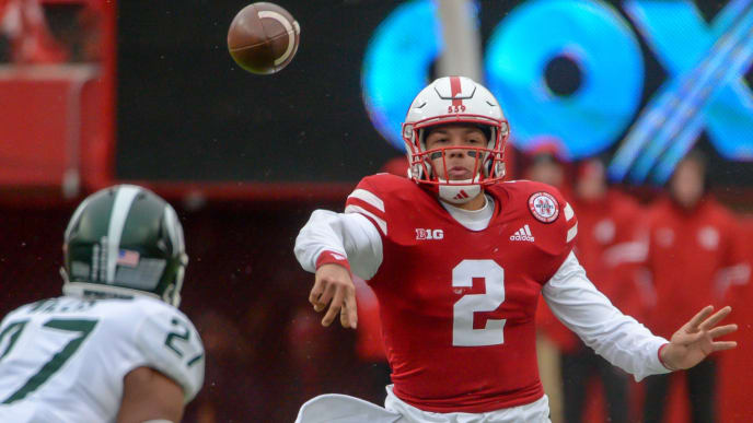 LINCOLN, NE - NOVEMBER 17: Quarterback Adrian Martinez #2 of the Nebraska Cornhuskers passes against the Michigan State Spartans at Memorial Stadium on November 17, 2018 in Lincoln, Nebraska. (Photo by Steven Branscombe/Getty Images) LINCOLN, NE - NOVEMBER 17: Quarterback Adrian Martinez #2 of the Nebraska Cornhuskers passes against the Michigan State Spartans at Memorial Stadium on November 17, 2018 in Lincoln, Nebraska. (Photo by Steven Branscombe/Getty Images)