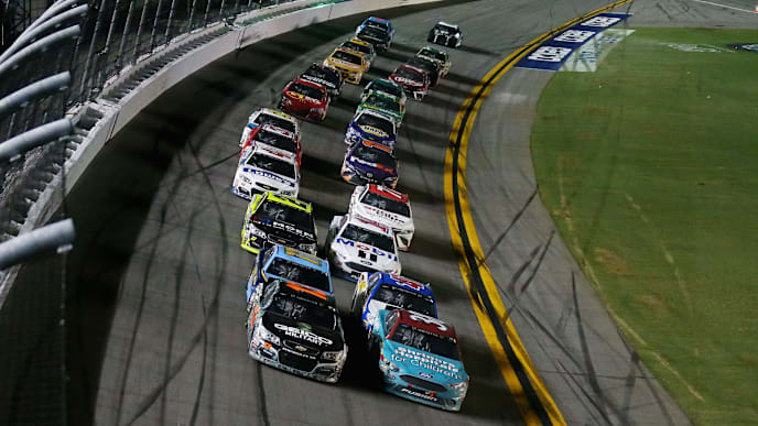 DAYTONA BEACH, FL - JULY 01: David Ragan, driver of the #38 Shriners Hospital for Chldrn 95th Annvrsry Ford, and Ty Dillon, driver of the #13 GEICO Military Chevrolet, lead the field to a restart during the Monster Energy NASCAR Cup Series 59th Annual Coke Zero 400 Powered By Coca-Cola at Daytona International Speedway on July 1, 2017 in Daytona Beach, Florida. (Photo by Sarah Crabill/Getty Images) DAYTONA BEACH, FL - JULY 01: David Ragan, driver of the #38 Shriners Hospital for Chldrn 95th Annvrsry Ford, and Ty Dillon, driver of the #13 GEICO Military Chevrolet, lead the field to a restart during the Monster Energy NASCAR Cup Series 59th Annual Coke Zero 400 Powered By Coca-Cola at Daytona International Speedway on July 1, 2017 in Daytona Beach, Florida. (Photo by Sarah Crabill/Getty Images)