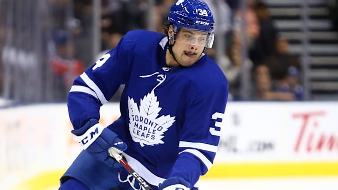 TORONTO, ON - OCTOBER 05: Auston Matthews #34 of the Toronto Maple Leafs skates with the puck during an NHL game against the Montreal Canadiens at Scotiabank Arena on October 5, 2019 in Toronto, Canada. (Photo by Vaughn Ridley/Getty Images) TORONTO, ON - OCTOBER 05: Auston Matthews #34 of the Toronto Maple Leafs skates with the puck during an NHL game against the Montreal Canadiens at Scotiabank Arena on October 5, 2019 in Toronto, Canada. (Photo by Vaughn Ridley/Getty Images)