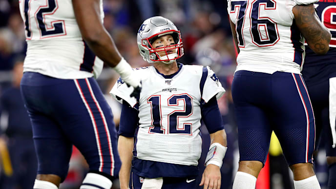 HOUSTON, TEXAS - DECEMBER 01: Tom Brady #12 of the New England Patriots reacts after a play against the Houston Texans during the third quarter in the game at NRG Stadium on December 01, 2019 in Houston, Texas. (Photo by Tim Warner/Getty Images) HOUSTON, TEXAS - DECEMBER 01: Tom Brady #12 of the New England Patriots reacts after a play against the Houston Texans during the third quarter in the game at NRG Stadium on December 01, 2019 in Houston, Texas. (Photo by Tim Warner/Getty Images)